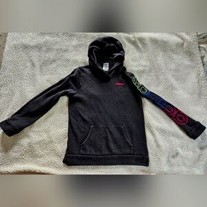Adidas Black Hoodie with Multicolor Sleeve Design